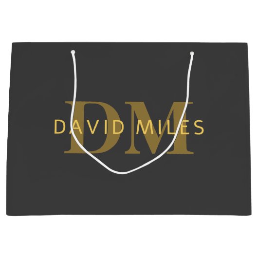 Stijlvolle naam en monogram | Goud en donkergrijs Groot Cadeauzakje (Voorkant)