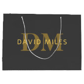 Stijlvolle naam en monogram | Goud en donkergrijs Groot Cadeauzakje (Achterkant)
