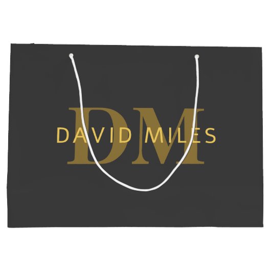 Stijlvolle naam en monogram | Goud en donkergrijs Groot Cadeauzakje (Achterkant)