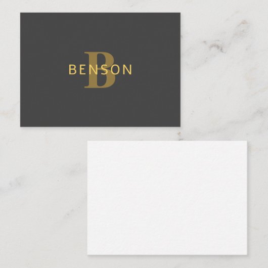 Stijlvolle naam en monogram | Goud en donkergrijs Notitiekaartje (Voorkant / Achterkant)