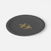 Stijlvolle naam en monogram | Goud en donkergrijs Papieren Bordje (Gekanteld)