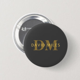 Stijlvolle naam en monogram Goud en donkergrijs Ronde Button 5,7 Cm