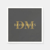 Stijlvolle naam en monogram | Goud en donkergrijs Servet (Voorkant)