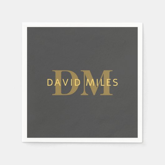 Stijlvolle naam en monogram | Goud en donkergrijs Servet (Voorkant)
