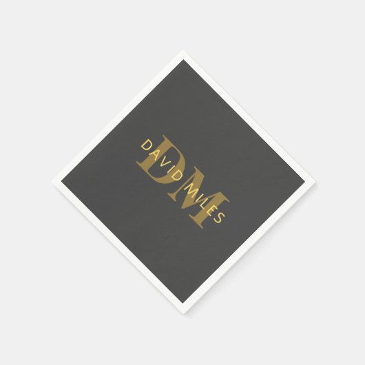 Stijlvolle naam en monogram | Goud en donkergrijs Servet (Hoek)