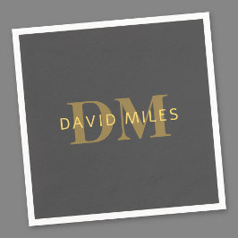 Stijlvolle naam en monogram | Goud en donkergrijs Servet