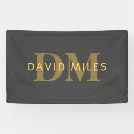 Stijlvolle naam en monogram | Goud en donkergrijs Spandoek (Horizontaal)