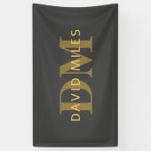 Stijlvolle naam en monogram | Goud en donkergrijs Spandoek (Verticaal)