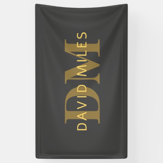 Stijlvolle naam en monogram | Goud en donkergrijs Spandoek (Verticaal)