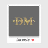 Stijlvolle naam en monogram | Goud en donkergrijs Sticker (Vel)