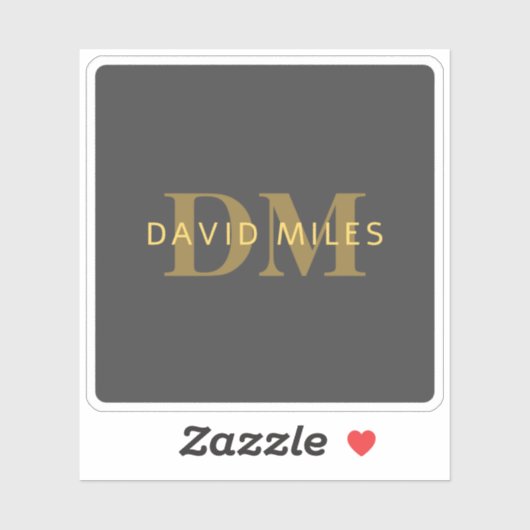 Stijlvolle naam en monogram | Goud en donkergrijs Sticker (Vel)