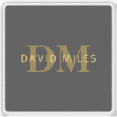 Stijlvolle naam en monogram | Goud en donkergrijs Sticker (Voorkant)