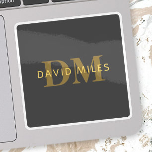 Stijlvolle naam en monogram   Goud en donkergrijs Sticker