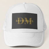 Stijlvolle naam en monogram | Goud en donkergrijs Trucker Pet (Voorkant)