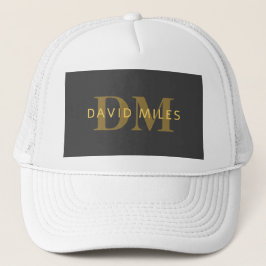 Stijlvolle naam en monogram | Goud en donkergrijs Trucker Pet