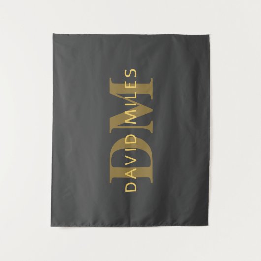 Stijlvolle naam en monogram | Goud en donkergrijs Wandkleed (Voorkant)