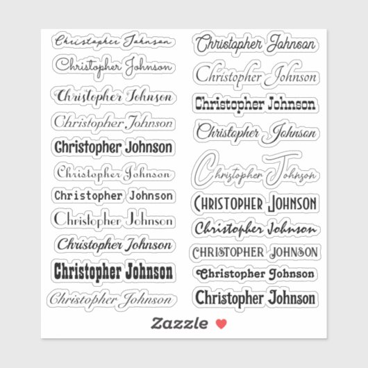 Stijlvolle naam Handtekening Zwarte tekst Script K Sticker (Vel)