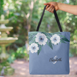 Stijlvolle naam initiaal met monogram bloemen stof tote bag