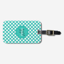 Stijlvolle naam initiële turquoise witte polka sti