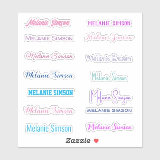 Stijlvolle naam kleurrijke roze paarse blauwe st sticker (Vel)