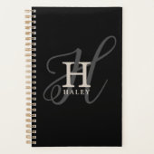 Stijlvolle naam met kalligrafie Monogram Zwart Planner (Voorkant)