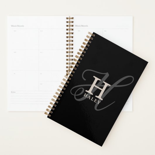 Stijlvolle naam met kalligrafie Monogram Zwart Planner (Display)
