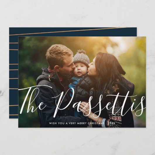 Stijlvolle naam Modern kerstfoto horizontaal Feestdagenkaart (Voorkant / Achterkant)