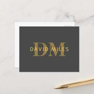 Stijlvolle naam & monogram Goud & Donkergrijs Briefkaart