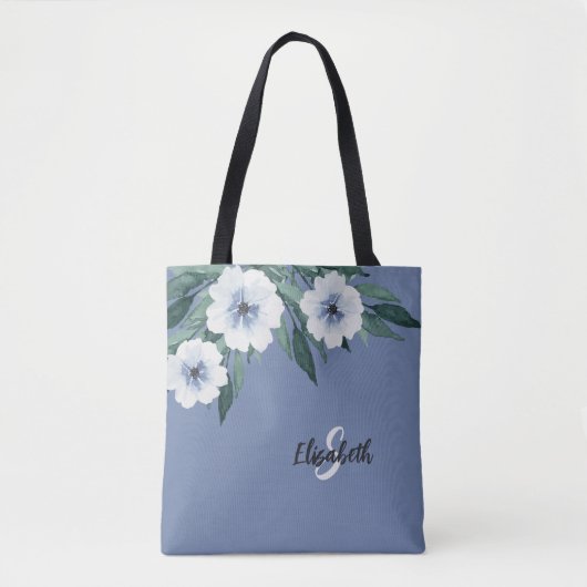 Stijlvolle naam monogram initiaal bloemmotief stof tote bag (Voorkant)