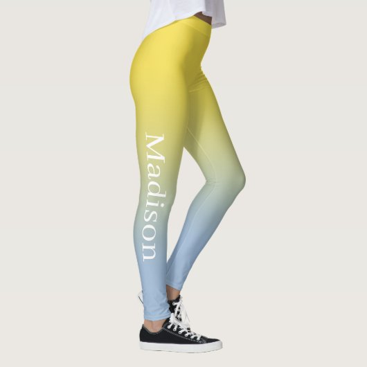 Stijlvolle naam op Geel tot Licht Blauw verloop Leggings (Rechts)