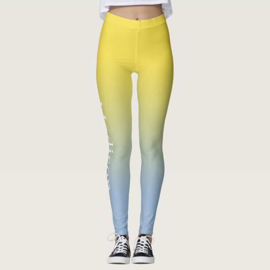 Stijlvolle naam op Geel tot Licht Blauw verloop Leggings (Voorkant)