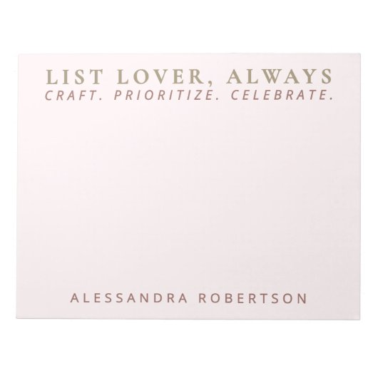 Stijlvolle naamlijst Lover Pastel Pink Minimalist Notitieblok (Voorkant)