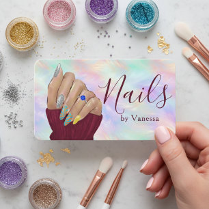 Stijlvolle Nagelkunst Iridescente Opal Manicurist  Visitekaartje