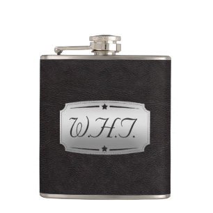 Stijlvolle namaak zwart leerprint monogram heupfles