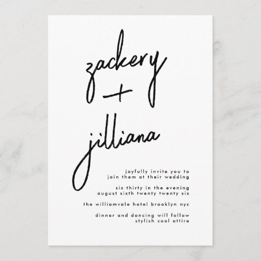 Stijlvolle NAMEN | Modern Black & White Wedding Kaart (Voorkant)