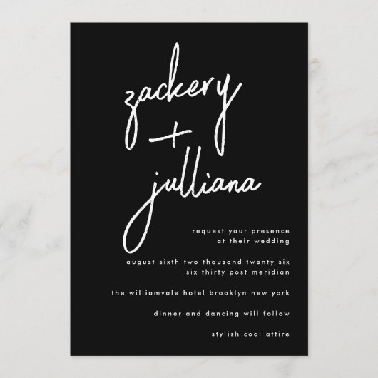 Stijlvolle NAMEN | Modern Black & White Wedding Kaart (Voorkant)