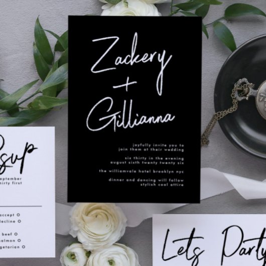 Stijlvolle NAMEN | Modern Black & White Wedding Kaart