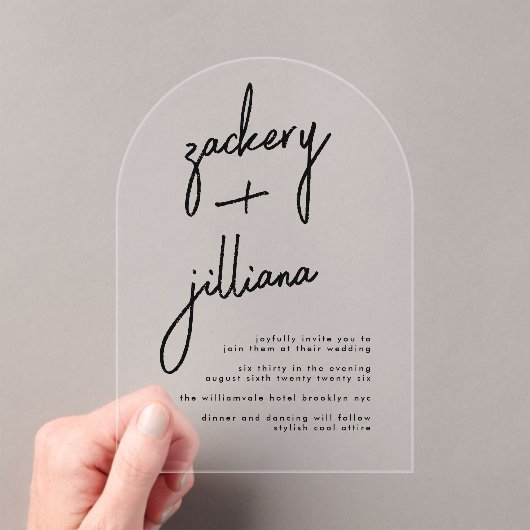 Stijlvolle NAMEN Modern Zwart & Wit Trouwen Acryl Uitnodigingen (Insitu (Draagbaar))