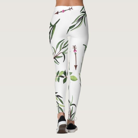 Stijlvolle Naturen Elegance Pink & Green Leaves Ar Leggings (Achterkant)