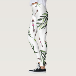Stijlvolle Naturen Elegance Pink & Green Leaves Ar Leggings