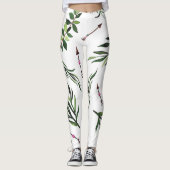Stijlvolle Naturen Elegance Pink & Green Leaves Ar Leggings (Voorkant)