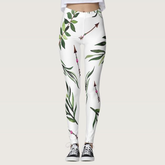 Stijlvolle Naturen Elegance Pink & Green Leaves Ar Leggings (Voorkant)