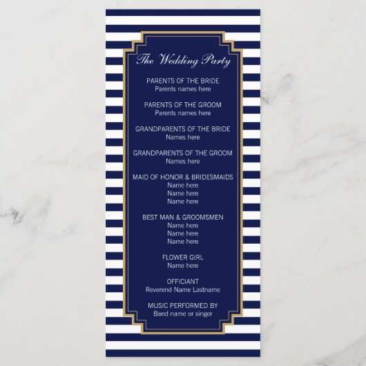 Stijlvolle Nautical Blue Wedding Program Rack Kaar Programmakaart (Achterkant)