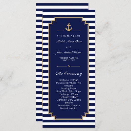 Stijlvolle Nautical Blue Wedding Program Rack Kaar Programmakaart (Voorkant / Achterkant)