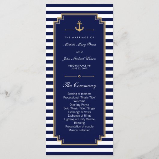 Stijlvolle Nautical Blue Wedding Program Rack Kaar Programmakaart (Voorkant)
