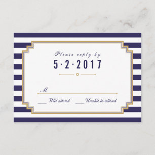 Stijlvolle Nautical Blue White Wedding RSVP Kaart