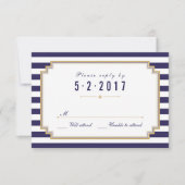 Stijlvolle Nautical Blue White Wedding RSVP Kaart (Voorkant)