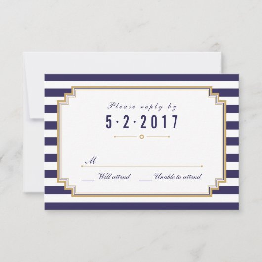 Stijlvolle Nautical Blue White Wedding RSVP Kaart (Voorkant)