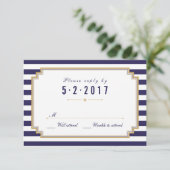 Stijlvolle Nautical Blue White Wedding RSVP Kaart (Staand voorkant)