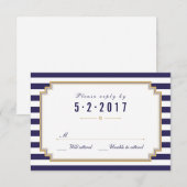 Stijlvolle Nautical Blue White Wedding RSVP Kaart (Voorkant / Achterkant)
